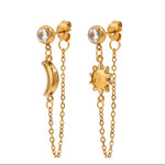 Tara Luxe 18k Gold Plated Sun And Moon Chain Earrings
