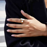 Ember Luxe 18k Gold Plated Hammered Open Crystal Ring