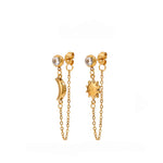 Tara Luxe 18k Gold Plated Sun And Moon Chain Earrings