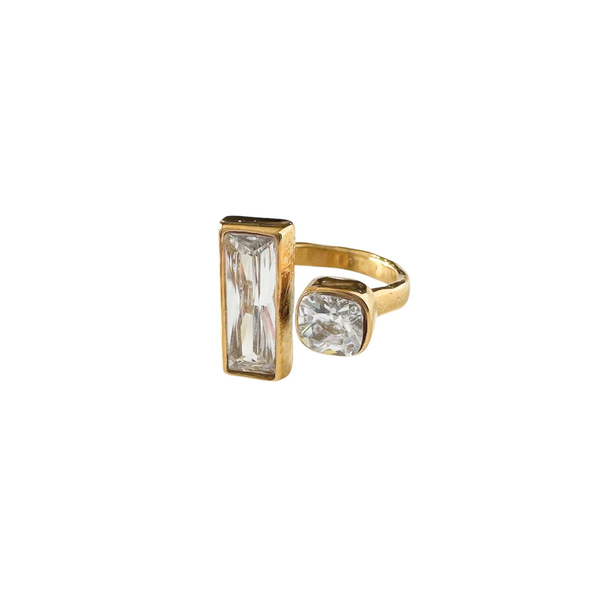 Ember Luxe 18k Gold Plated Hammered Open Crystal Ring