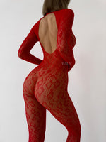 LIBIDO Red Fishnet Full One Size Bodysuit