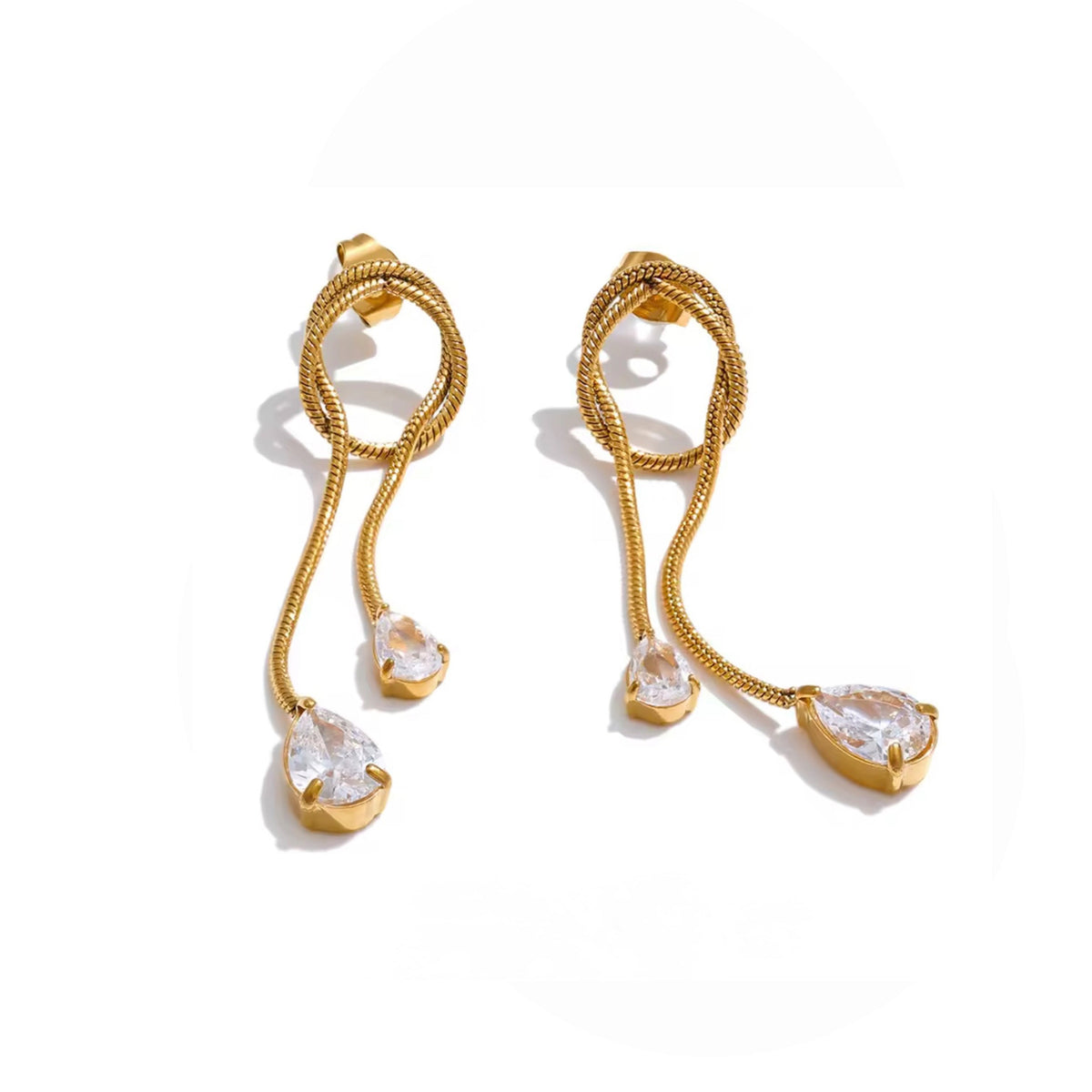 Maia Luxe 18k Gold Plated Snake Chain Drop Earrings with Teardrop Crystals