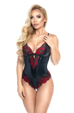Irall Erotic Katalina Open Crotch Wet-Look Bodysuit Red / Black