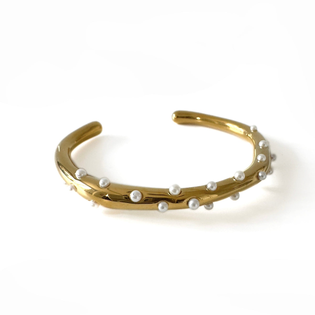 Neeva Luxe 18k Gold Plated Open Bangle with Mini Pearls