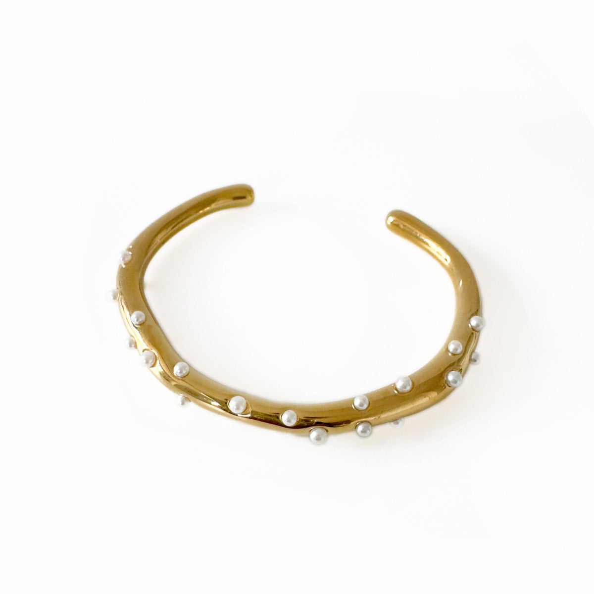 Neeva Luxe 18k Gold Plated Open Bangle with Mini Pearls