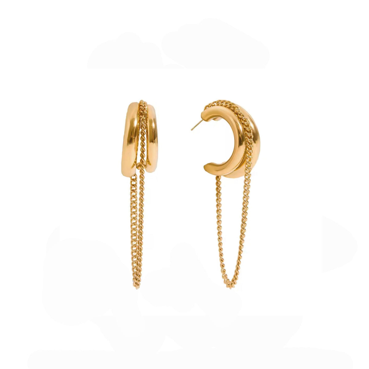 Sylvie Luxe 18k Gold Plated Hoops Earrings with Chain Detail