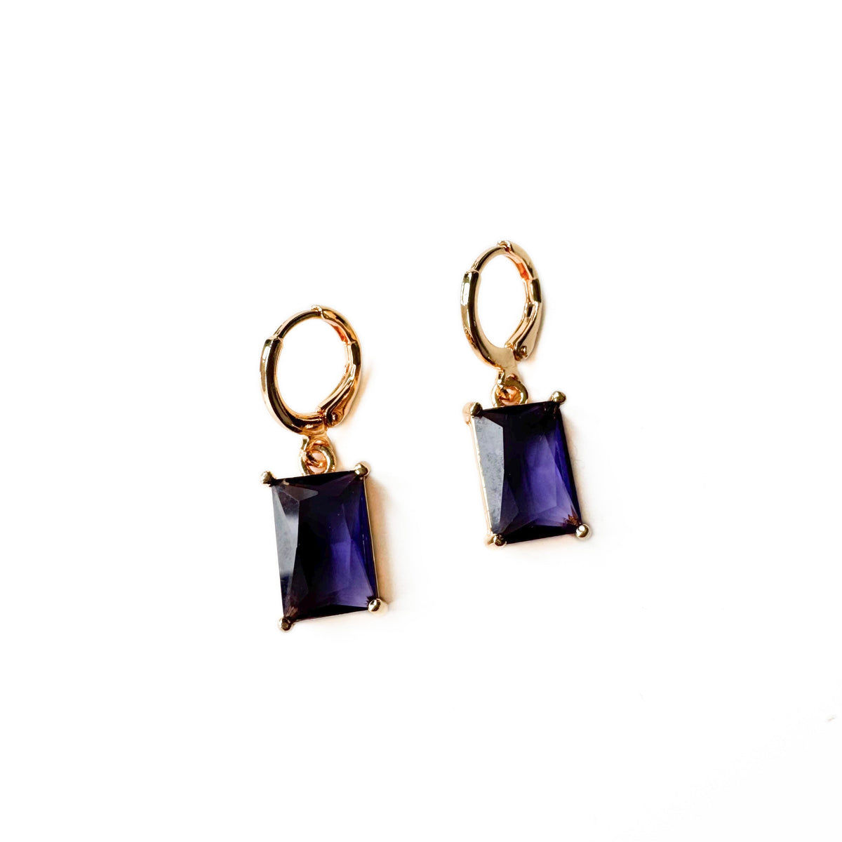 Amara Luxe Gold Plated Deep Purple Gemstone Hoop Earrings