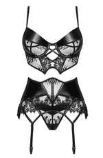 Beauty Night Leonela Lace Wet Look Lingerie Set Black