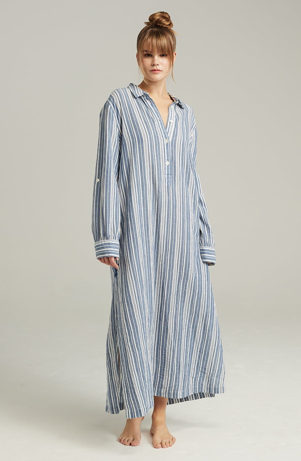 Nudea The Maxi Shirt French Navy Stripe Long Nightshirt