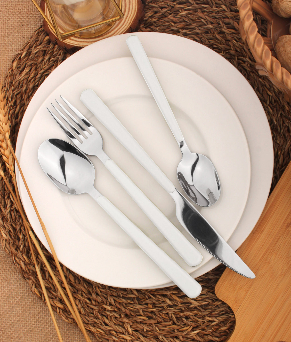 Cutlery Sets Stainless Steel White ABS Handle