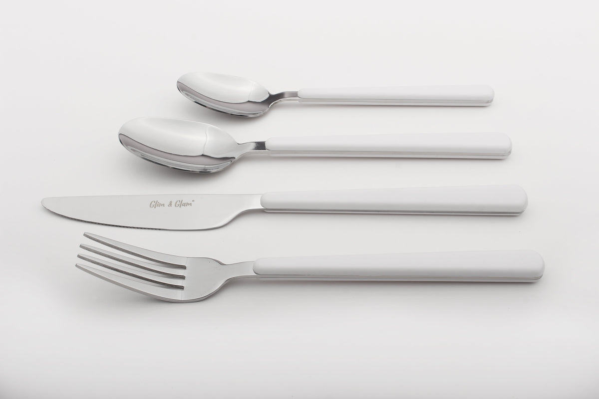 Cutlery Sets Stainless Steel White ABS Handle