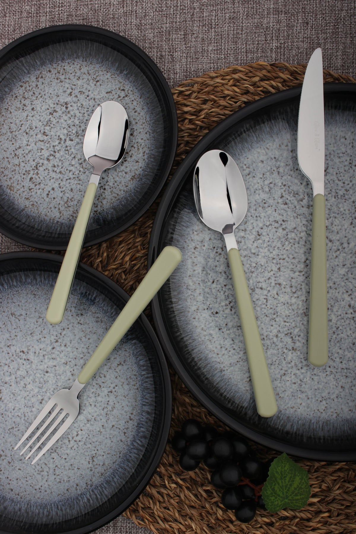 Cutlery Sets Stainless Steel Olive Green ABS Handle