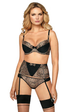 Roza Zoje Push Up Bra Leopard Print & Black with Glitter Finish