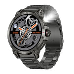 Military Grade Smartwatch 760mAh With Flashlight Black Steel