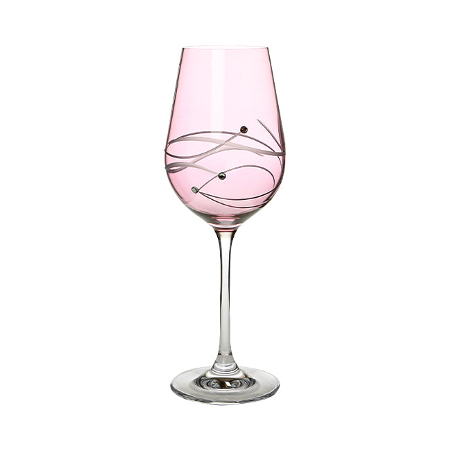 Diamante Pink Wine Glass with Spiral Design Cutting