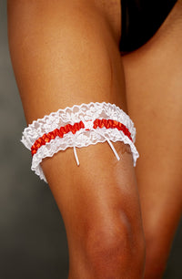 Shirley of Hollywood Red White Lace Garter One Size