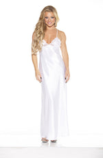 Shirley of Hollywood Scalloped Lace Charmeuse Long Gown White