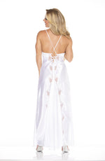 Shirley of Hollywood Scalloped Lace Charmeuse Long Gown White