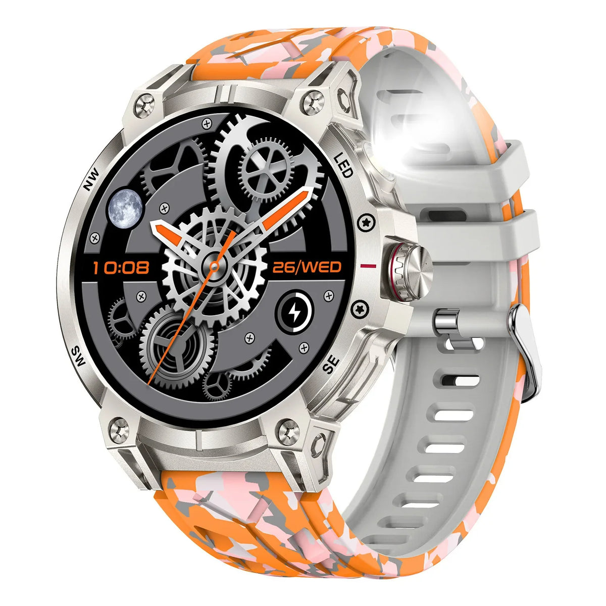 Military Grade Smartwatch 760mAh With Flashlight Camouflage Orange