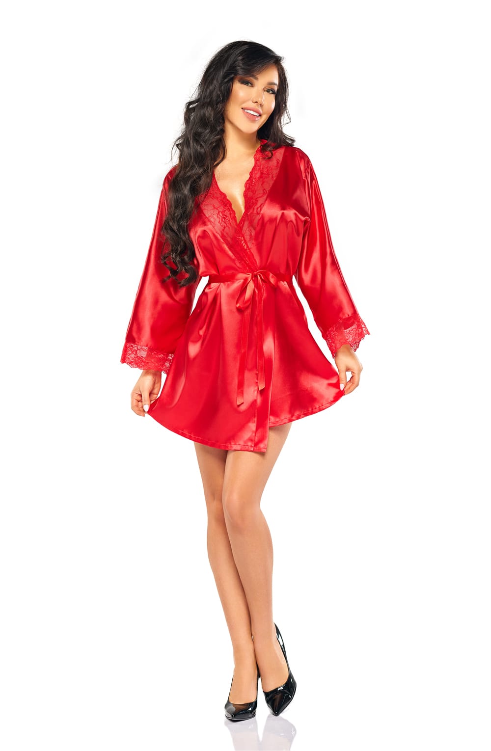Beauty Night Sherie Peignoir Satin Robe and Thong Set Red