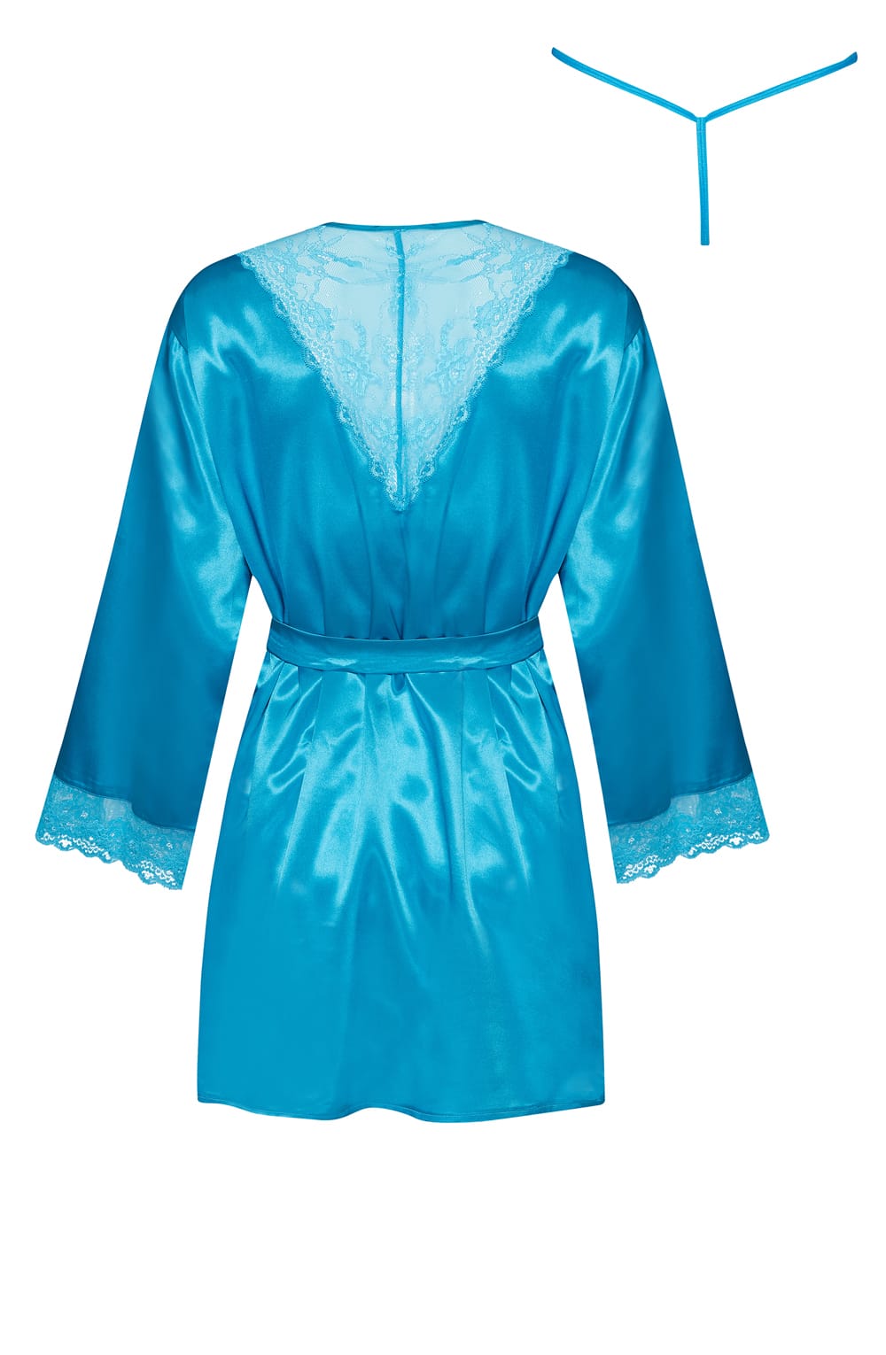 Beauty Night Sherie Satin Peignoir Robe and Thong Set Turquoise