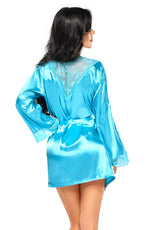 Beauty Night Sherie Satin Peignoir Robe and Thong Set Turquoise