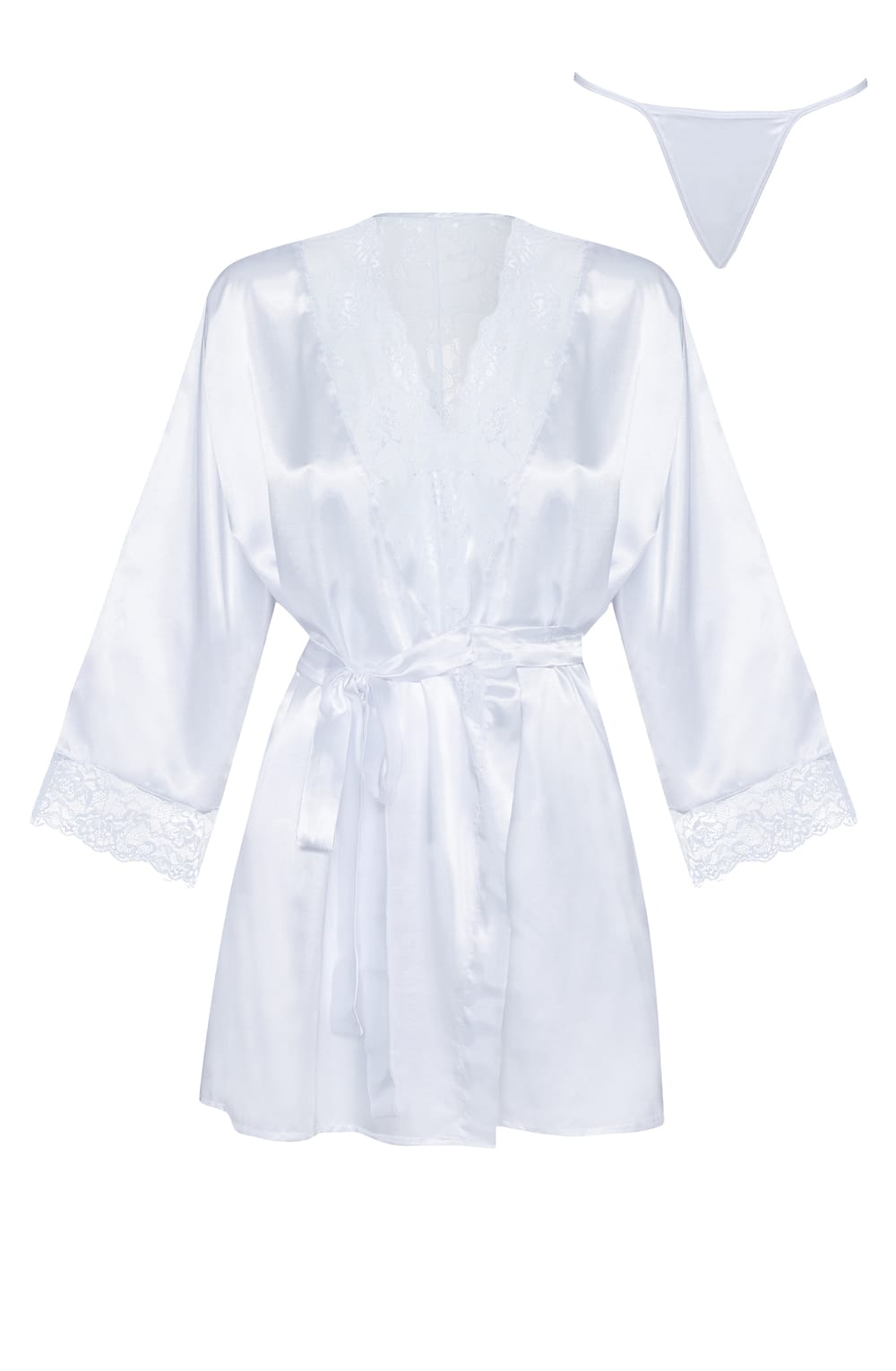 Beauty Night Sherie Satin Peignoir Robe and Thong Set White