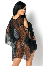 Beauty Night Sissy Mesh and Lace Robe and Thong Set Black