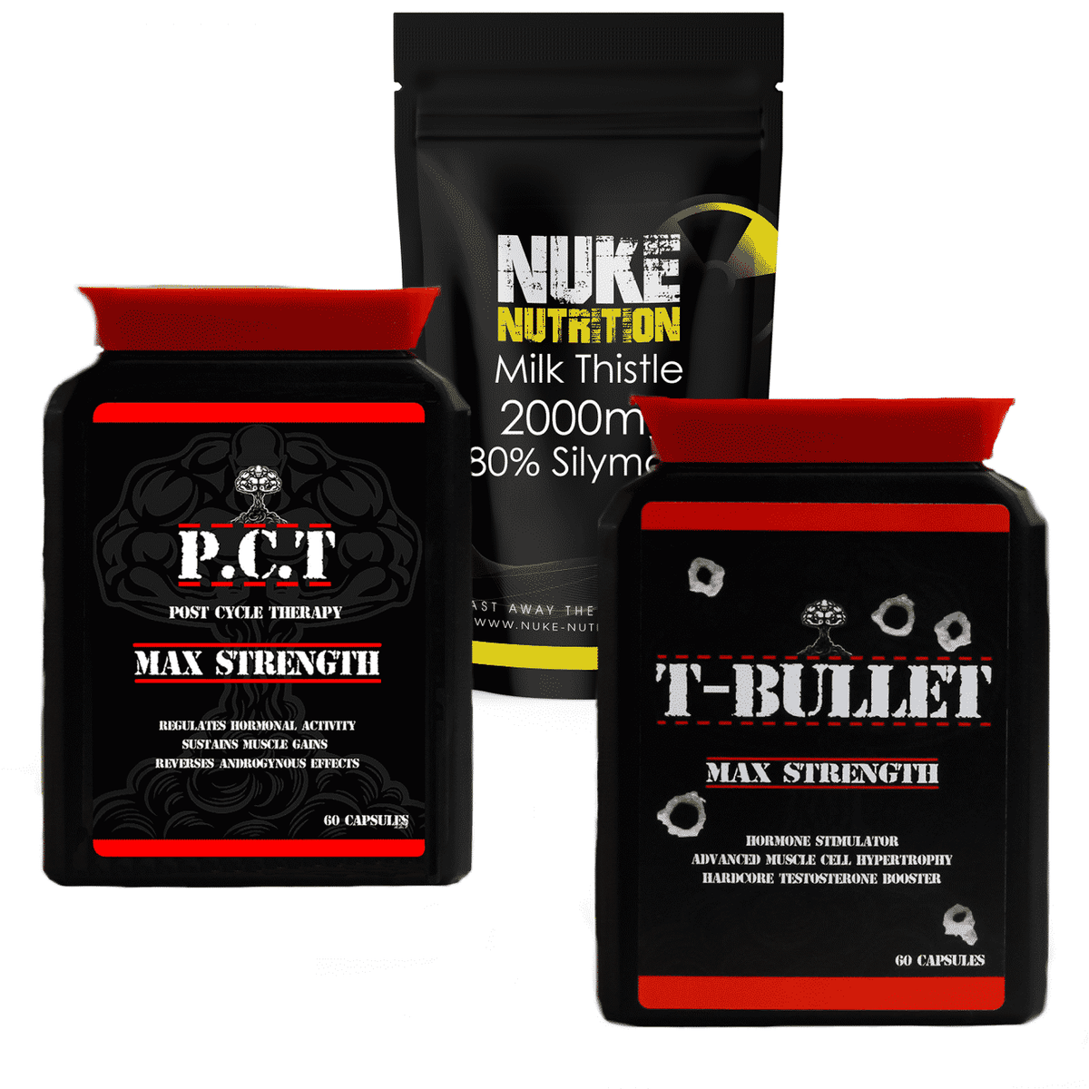 Testosterone Booster Stack Extreme Strength Monthly Cycle Bundle - T Bullets - PCT - Milk Thistle 4000mg
