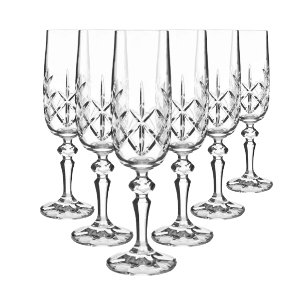 Flamenco Crystalite Full Cut Champagne Flutes - 180ml - Set of 6