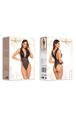 Beauty Night Veronica Sultry Lace Shimmering Tulle Deep Neckline Cross-Back Teddy Black