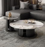 Maru Nesting Coffee Table Set, Sintered Stone Top With Gold Base
