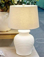 White Ceramic Pot Lamp With Linen Shade