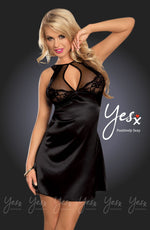 YesX Lace Satin Erotic Dress & G-string Set Black