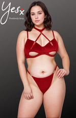 YesX Plus Size Hollow Cut Halter Bra Lingerie Set Up To 2XL Red