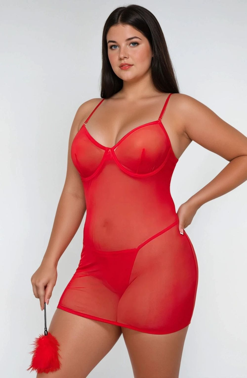 YesX Plus Size Red Mesh Body Lingerie Set