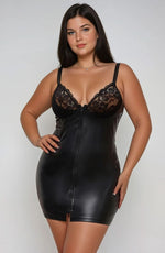 YesX Plus Size Zippy Sexy Black Faux Leather Dress