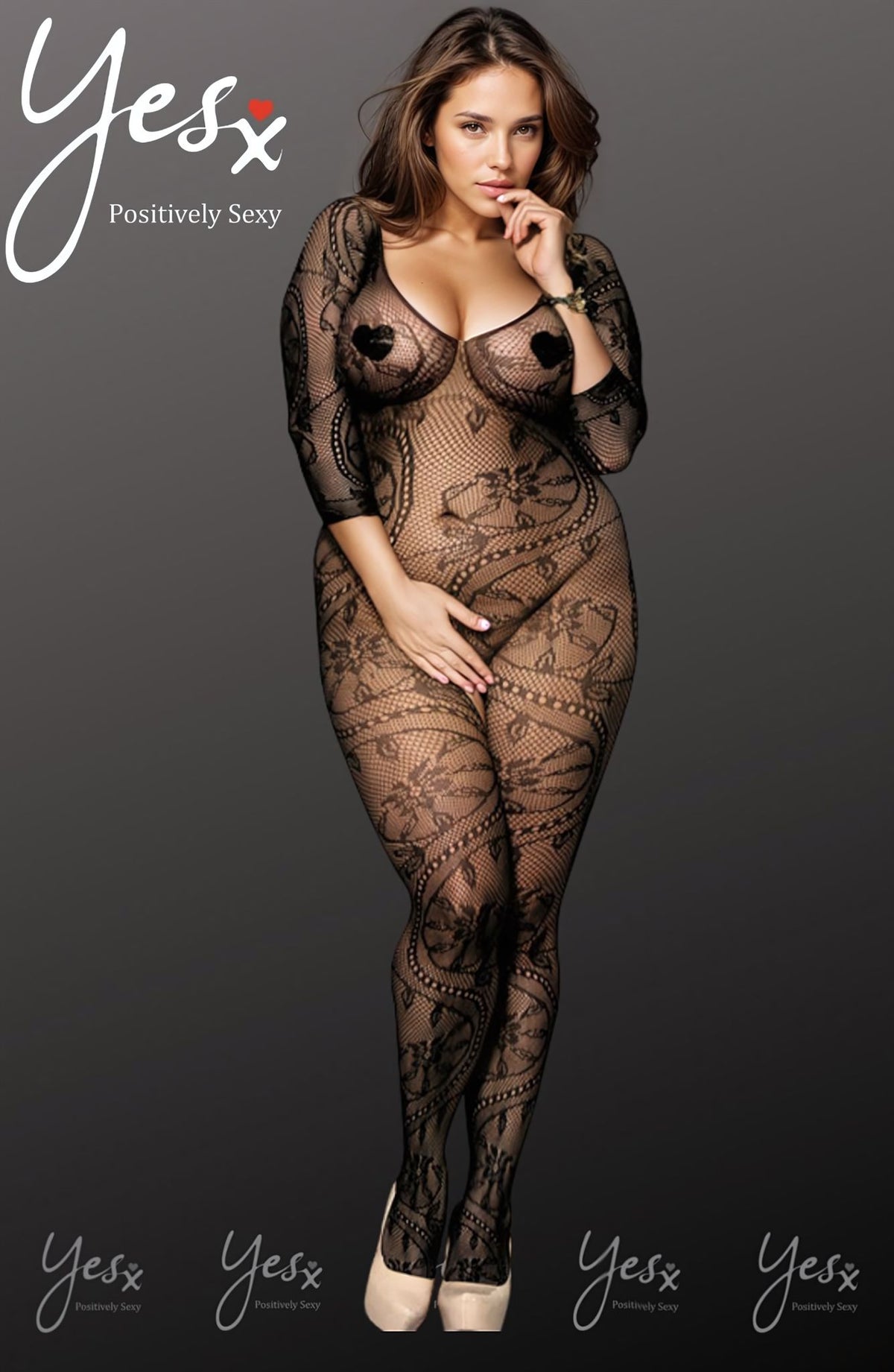 YesX Plus Size Patterned Full Bodystocking Black One Size Plus