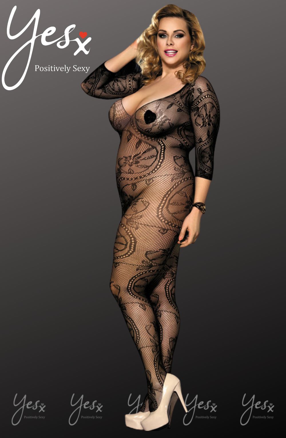 YesX Plus Size Patterned Full Bodystocking Black One Size Plus