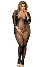 YesX Plus Size Patterned Full Bodystocking Black One Size Plus
