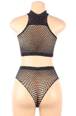 YesX Fishnet Halter Neck Lingerie Set Black