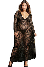 YesX Plus Size Long Gown & Thong Black