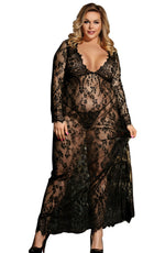 YesX Plus Size Long Gown & Thong Black