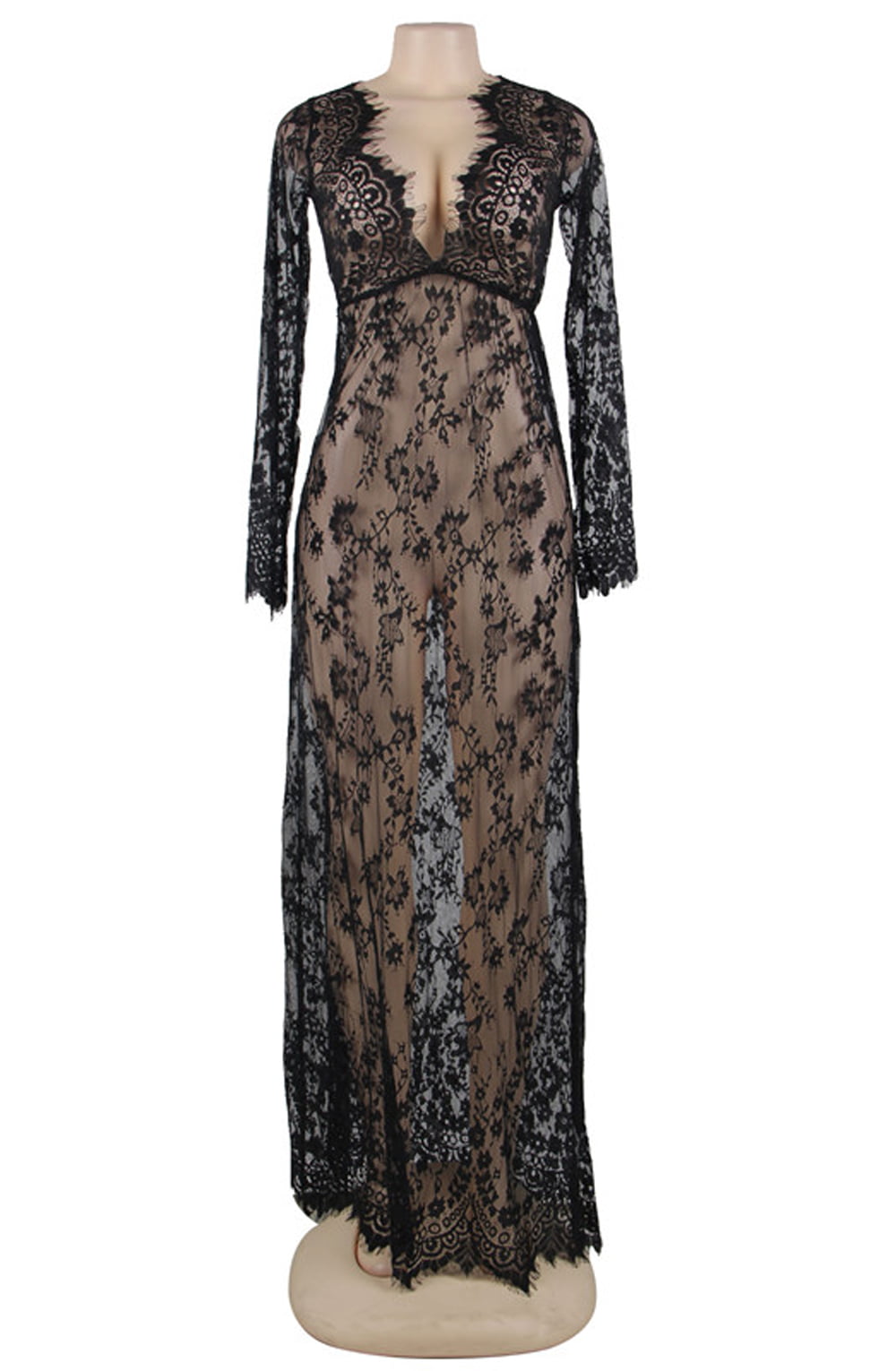 YesX Long Gown & Thong Black
