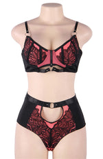 YesX Lace Bra & Panties Two Piece Lingerie Set Black & Pink