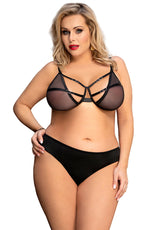 YesX Plus Size Bra and Brief Lingerie Set Black
