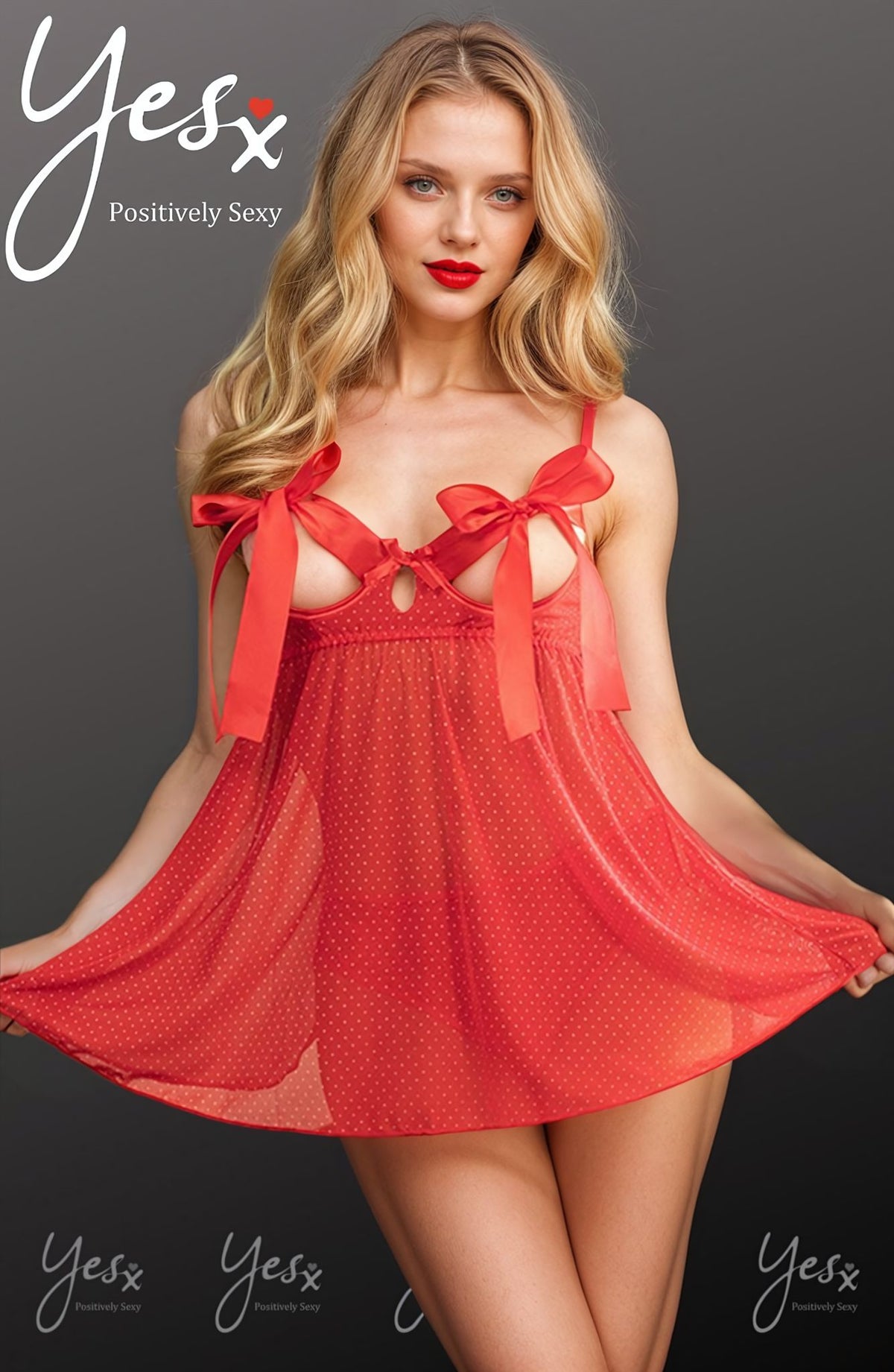YesX Red Polka Dot Babydoll Set