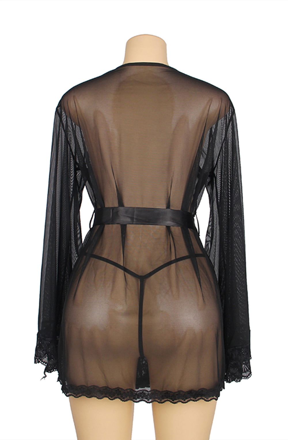 YesX Lace Edge Sheer Dressing Gown Black