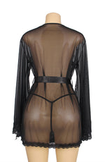 YesX Lace Edge Sheer Dressing Gown Black