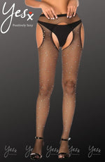 YesX Sparkly Fishnet Crotchless Tights Black